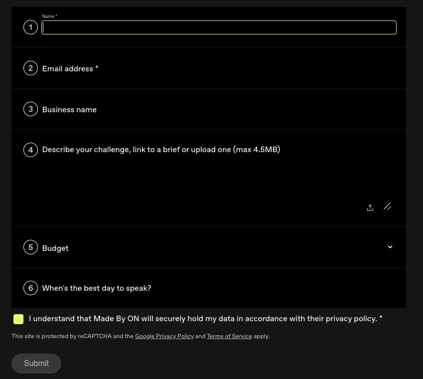 A screenshot of the new form we designed, built and tested.