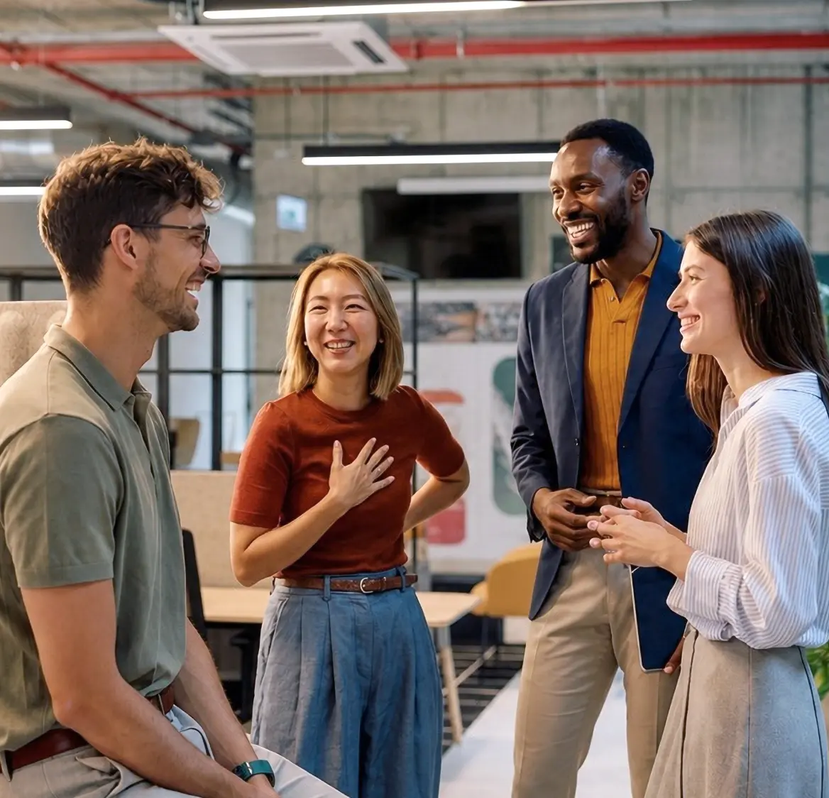 Employees discussing work