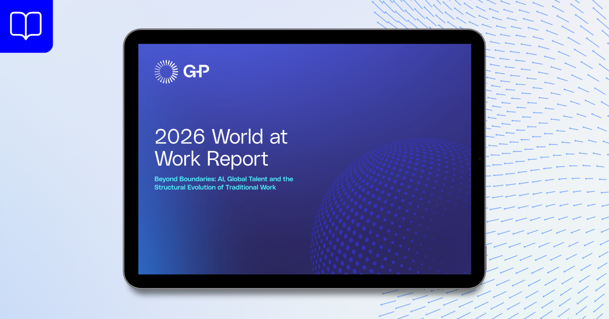 G-P 2026 World at Work Report: Beyond Boundaries berichtet Cover auf einem Tablet​​ 